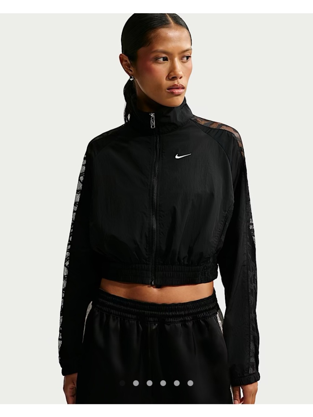 Nike Black Cropped Bomber Jacket with Sheer Sleeve Detail